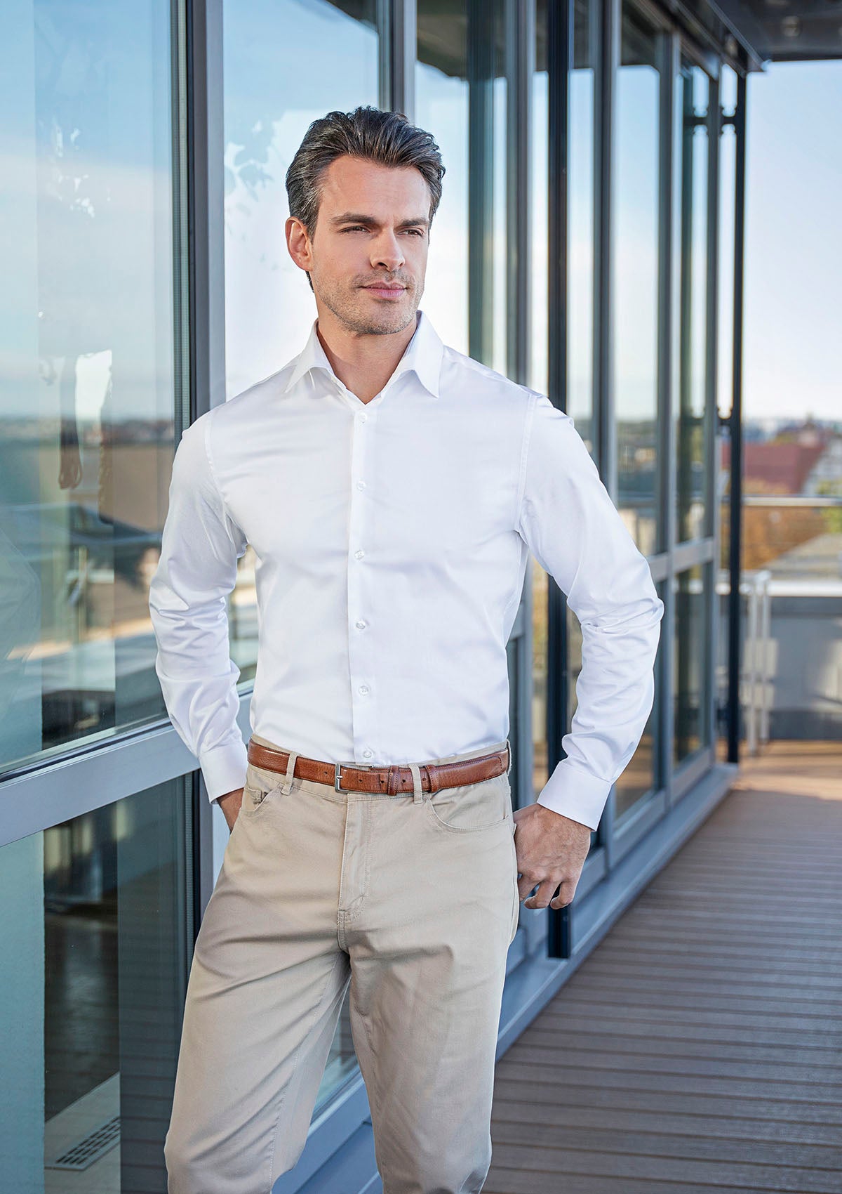 Camicia Uomo Active-Stretch Maniche Lunghe Slim Fit