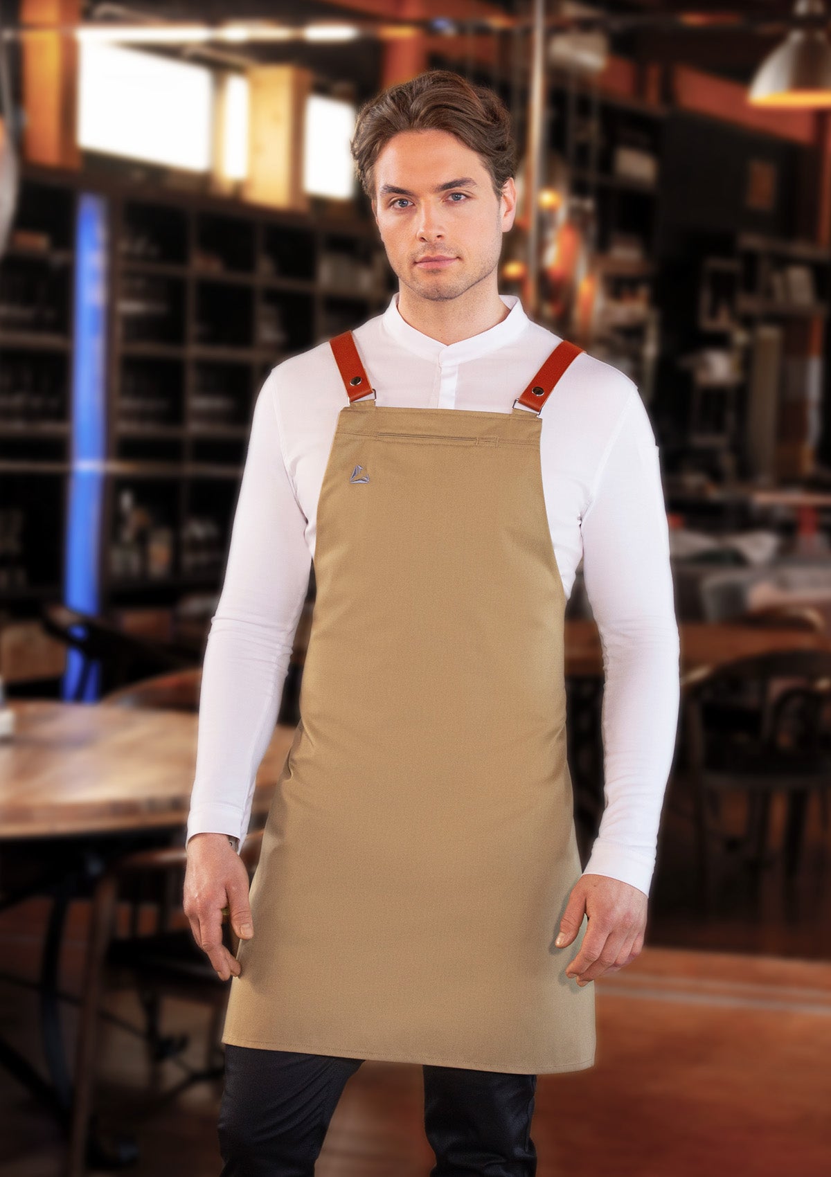 Latzschürze mit Echtleder-Trägern Unisex