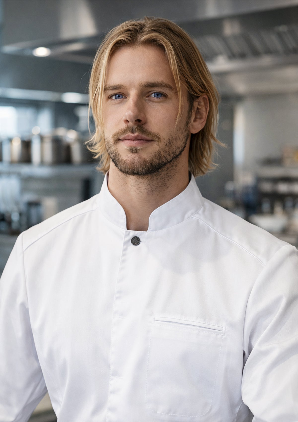 Camisa de chef para hombre Slim-Fit de manga larga