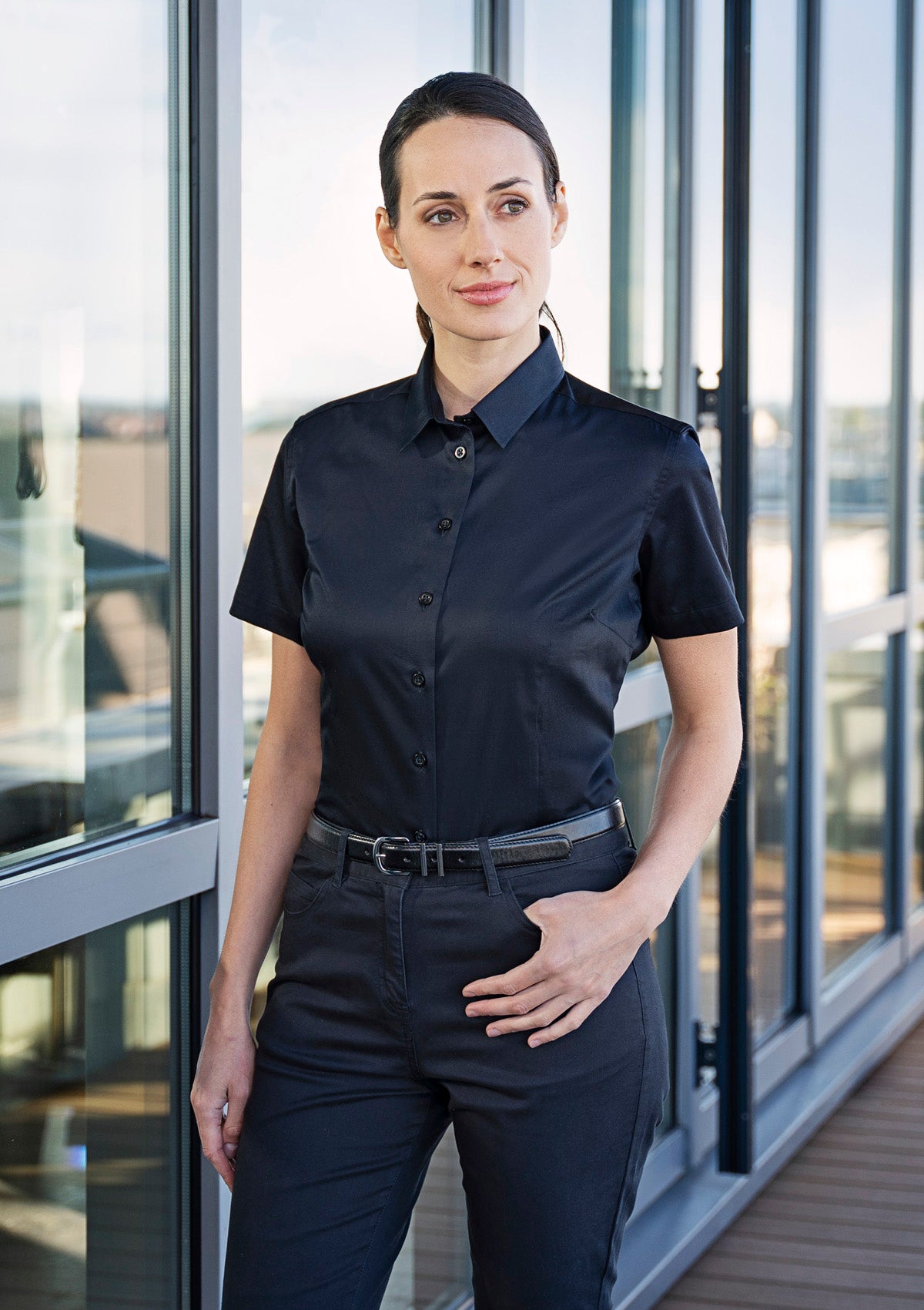 Damen Bluse Active-Stretch Kurzarm Slim-Fit