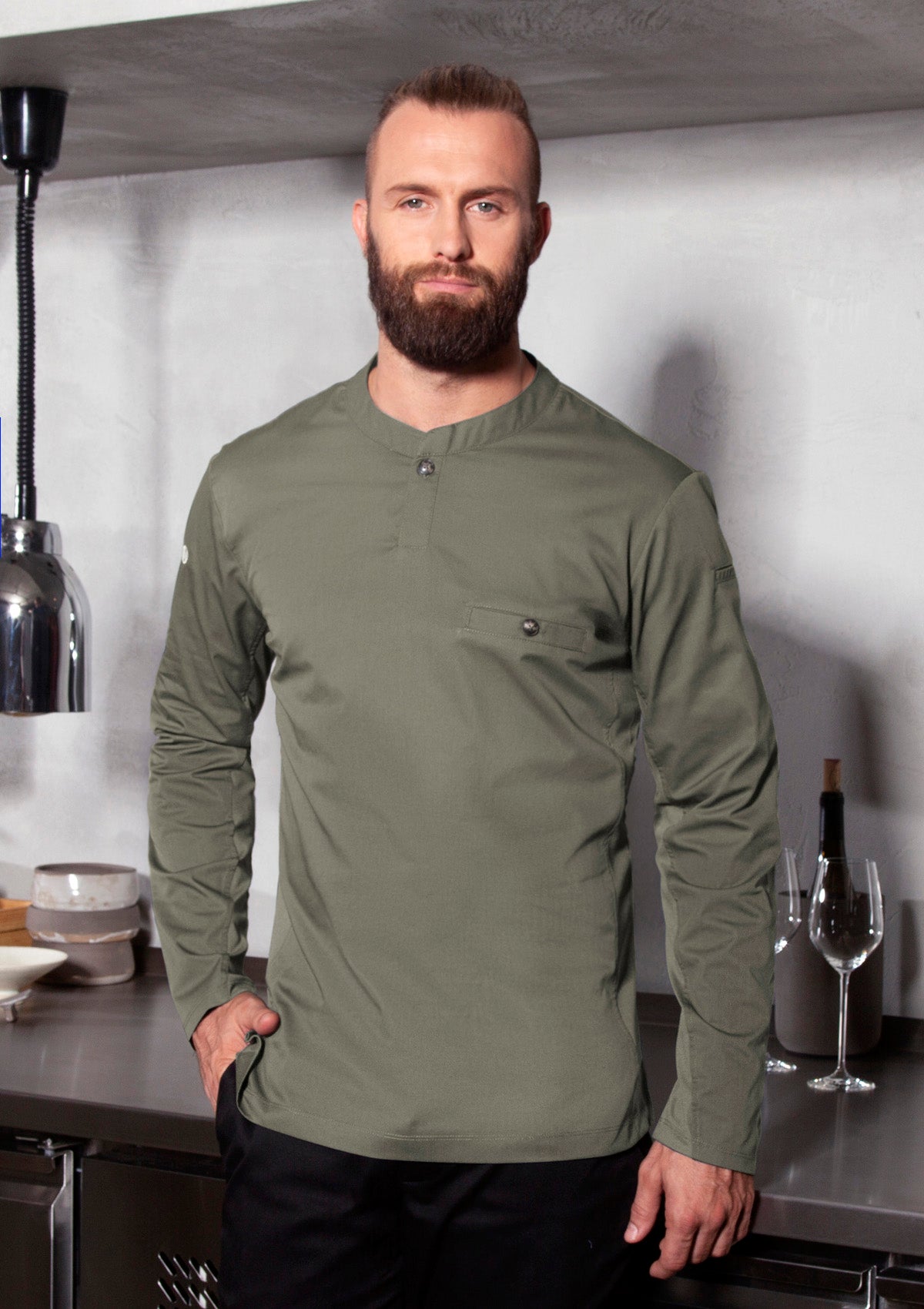 Herren Kochhemd Performance Slim-Fit Langarm