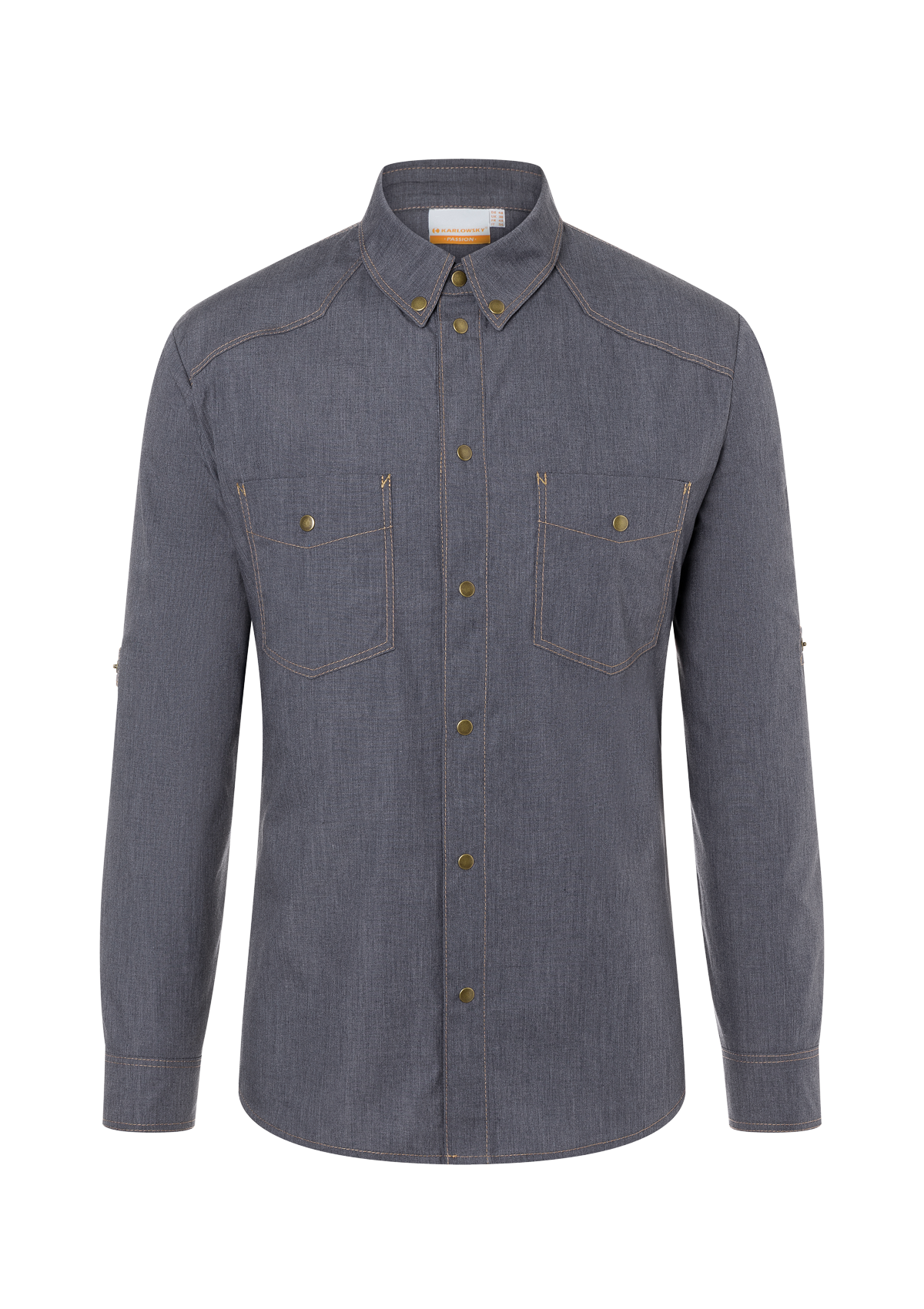 Herren Kochhemd Jeans-Stil Button-Down Langarm